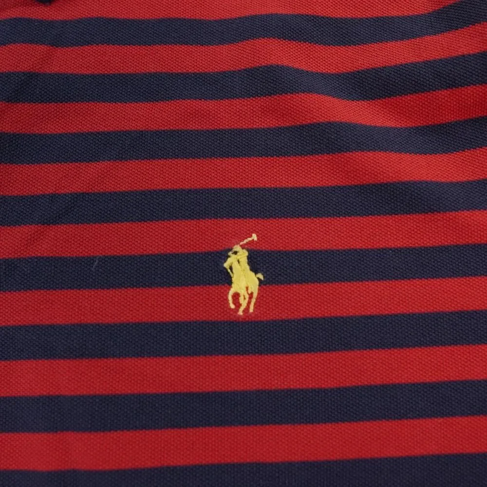 Vintage Polo Ralph Lauren Shirt Mens 1XL BIG Red Navy‎ Blue Striped Polo READ